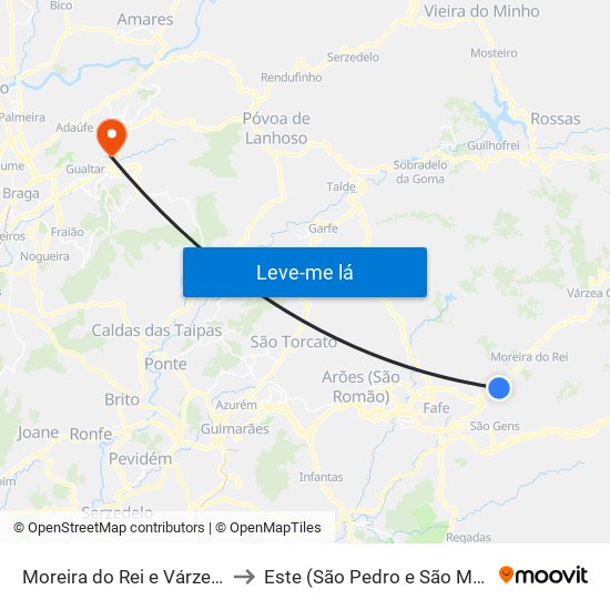 Moreira do Rei e Várzea Cova to Este (São Pedro e São Mamede) map