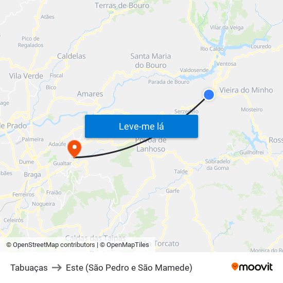 Tabuaças to Este (São Pedro e São Mamede) map