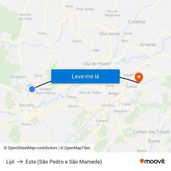 Lijó to Este (São Pedro e São Mamede) map