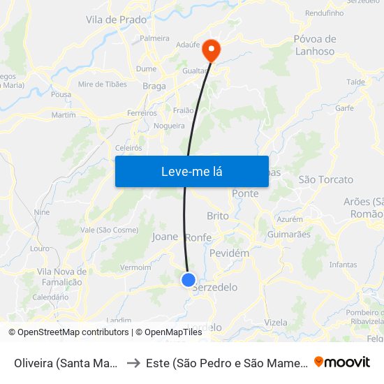 Oliveira (Santa Maria) to Este (São Pedro e São Mamede) map
