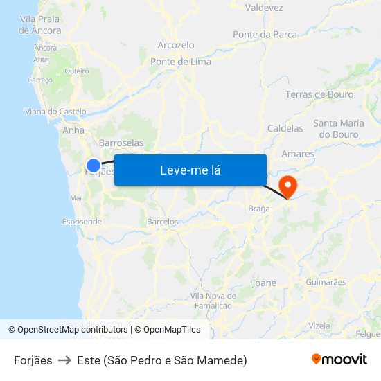 Forjães to Este (São Pedro e São Mamede) map