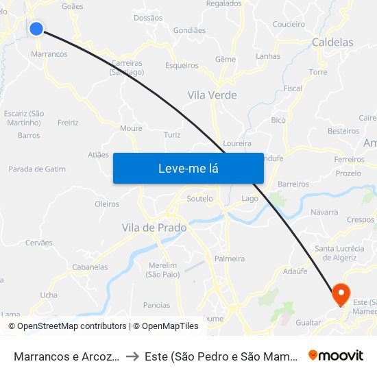 Marrancos e Arcozelo to Este (São Pedro e São Mamede) map