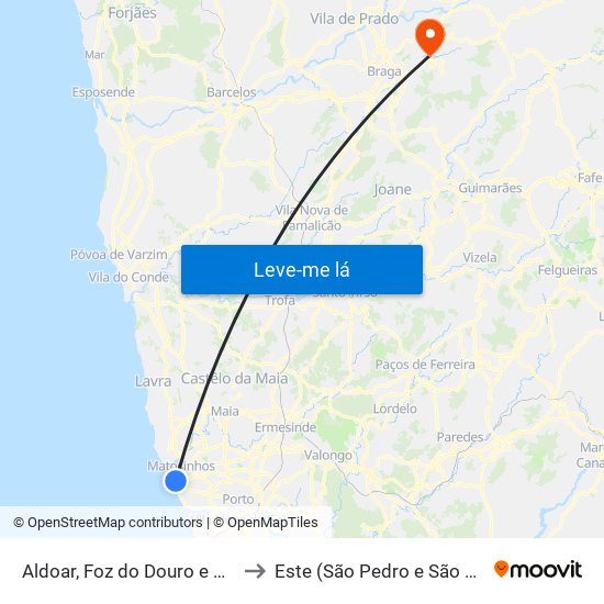 Aldoar, Foz do Douro e Nevogilde to Este (São Pedro e São Mamede) map