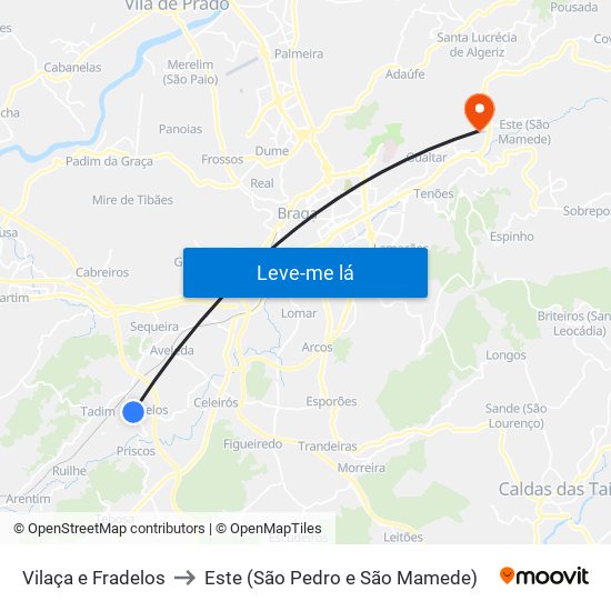 Vilaça e Fradelos to Este (São Pedro e São Mamede) map