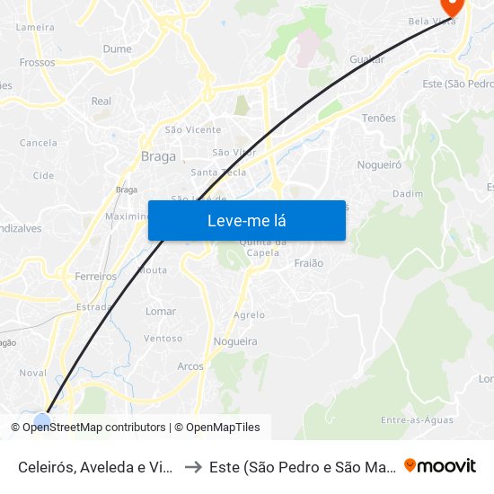Celeirós, Aveleda e Vimieiro to Este (São Pedro e São Mamede) map