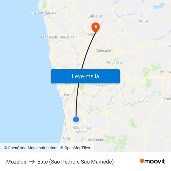 Mozelos to Este (São Pedro e São Mamede) map