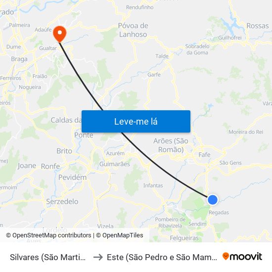Silvares (São Martinho) to Este (São Pedro e São Mamede) map