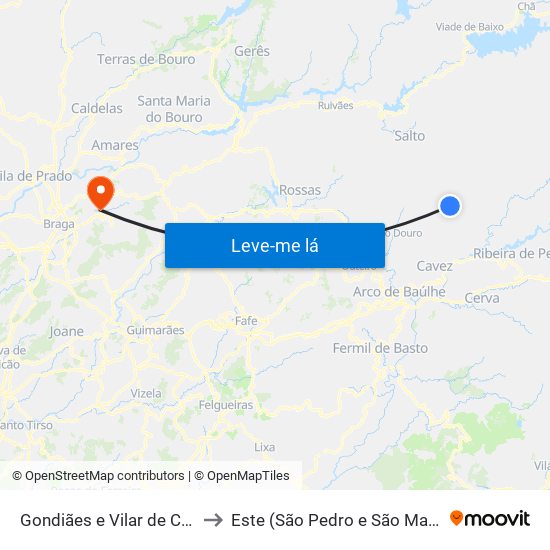 Gondiães e Vilar de Cunhas to Este (São Pedro e São Mamede) map