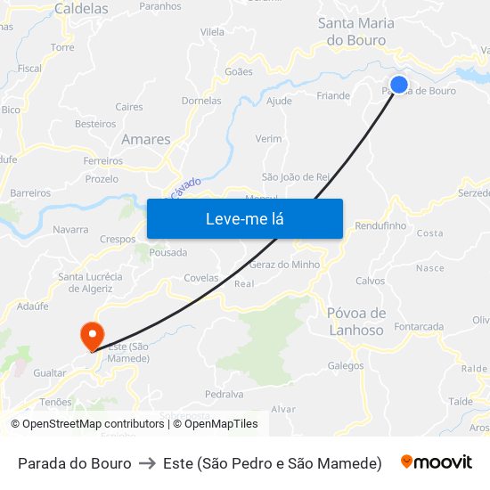 Parada do Bouro to Este (São Pedro e São Mamede) map