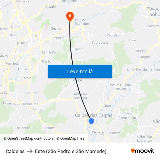 Caldelas to Este (São Pedro e São Mamede) map