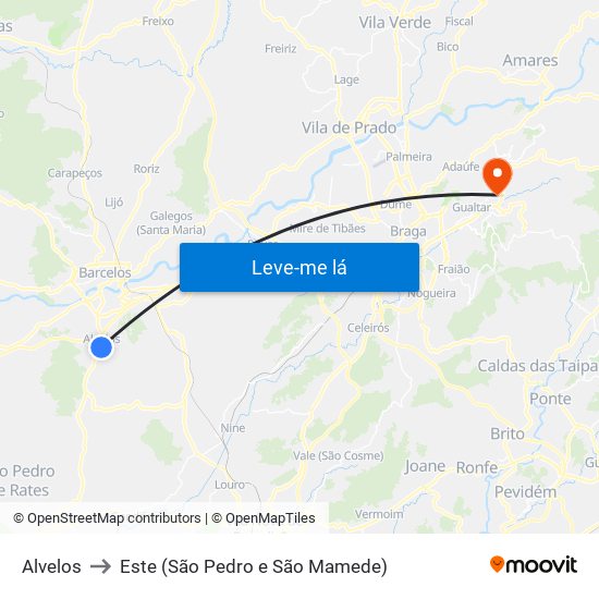 Alvelos to Este (São Pedro e São Mamede) map