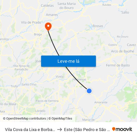 Vila Cova da Lixa e Borba de Godim to Este (São Pedro e São Mamede) map