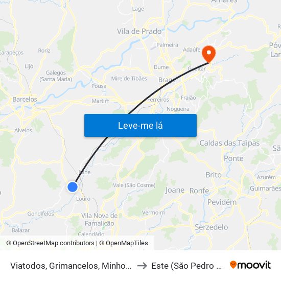 Viatodos, Grimancelos, Minhotães e Monte de Fralães to Este (São Pedro e São Mamede) map