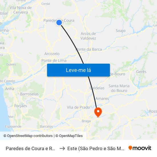 Paredes de Coura e Resende to Este (São Pedro e São Mamede) map