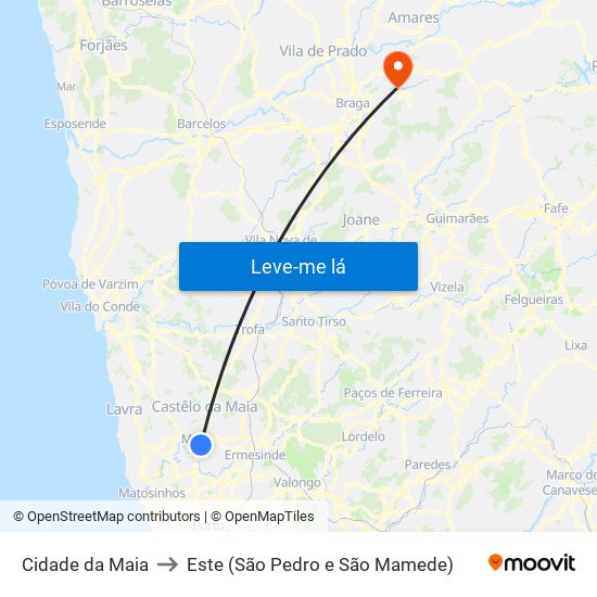 Cidade da Maia to Este (São Pedro e São Mamede) map