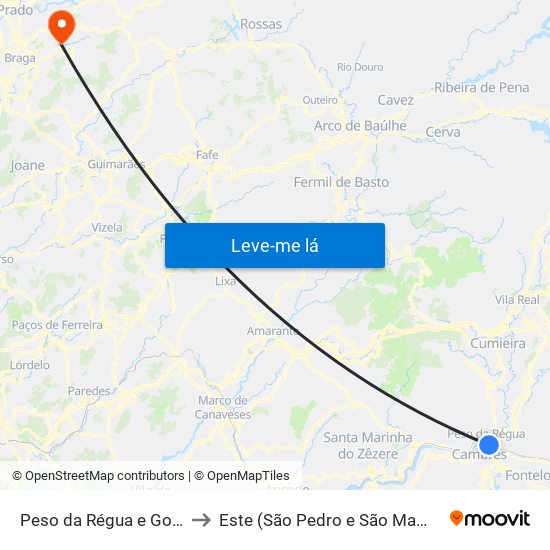 Peso da Régua e Godim to Este (São Pedro e São Mamede) map