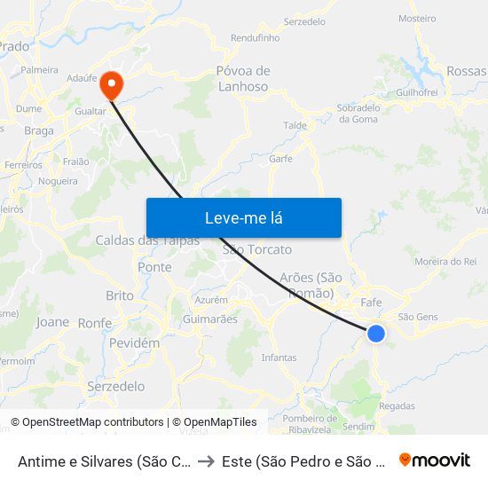 Antime e Silvares (São Clemente) to Este (São Pedro e São Mamede) map