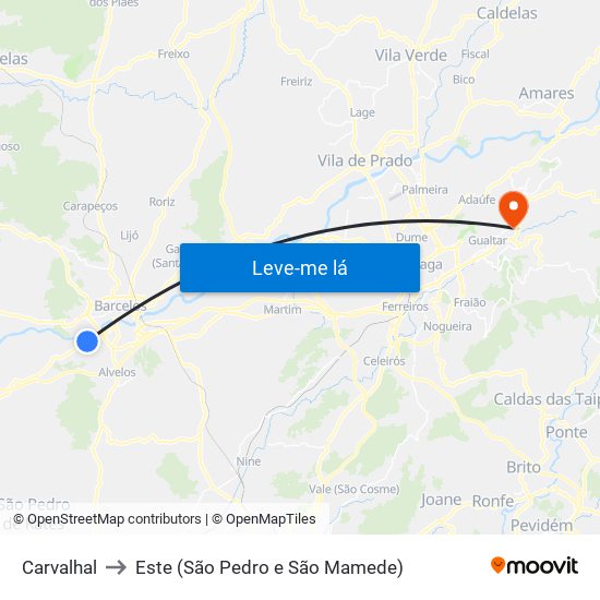 Carvalhal to Este (São Pedro e São Mamede) map