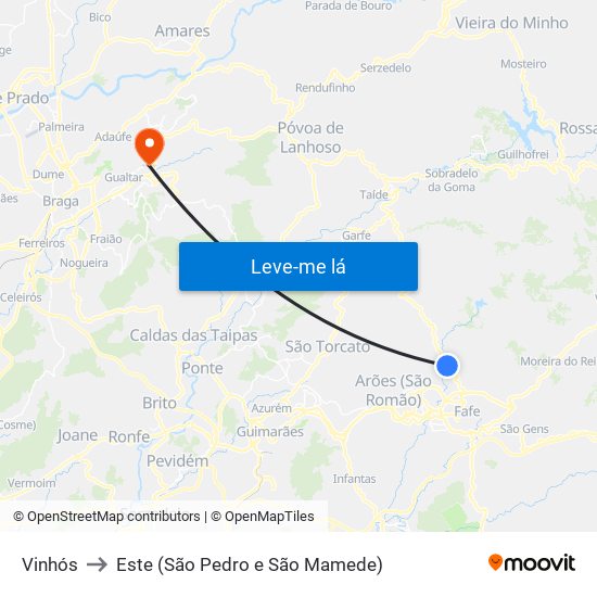 Vinhós to Este (São Pedro e São Mamede) map