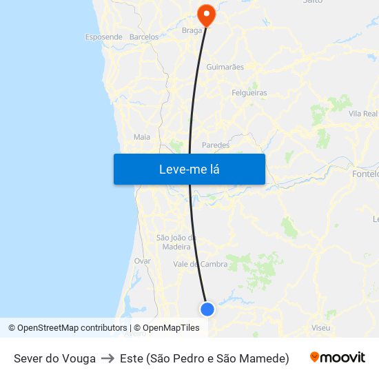 Sever do Vouga to Este (São Pedro e São Mamede) map