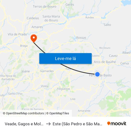 Veade, Gagos e Molares to Este (São Pedro e São Mamede) map