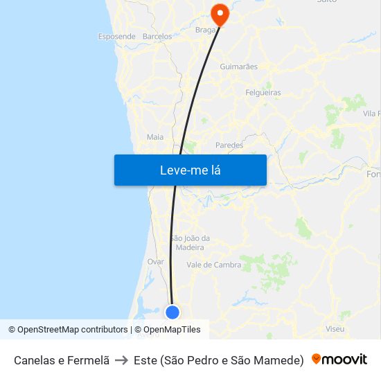 Canelas e Fermelã to Este (São Pedro e São Mamede) map