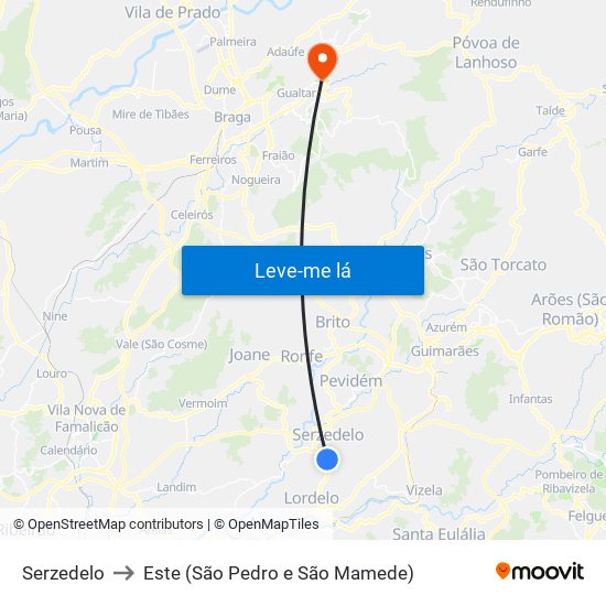 Serzedelo to Este (São Pedro e São Mamede) map