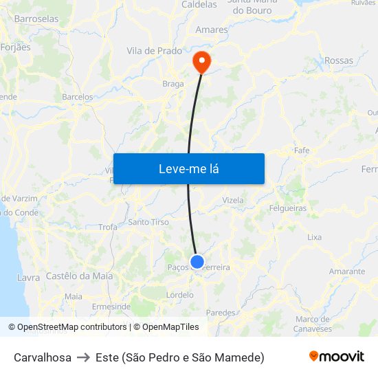Carvalhosa to Este (São Pedro e São Mamede) map