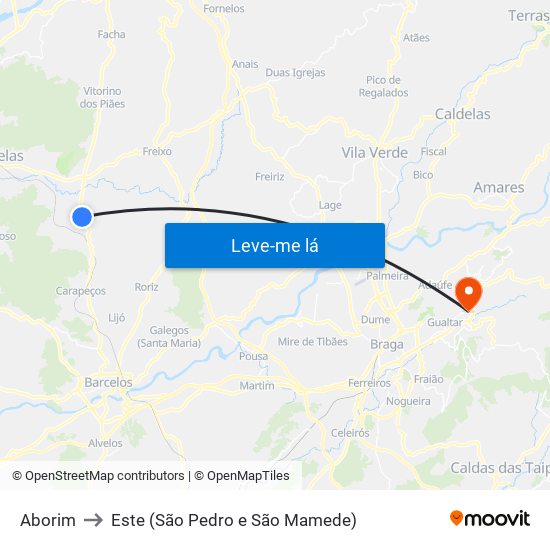 Aborim to Este (São Pedro e São Mamede) map