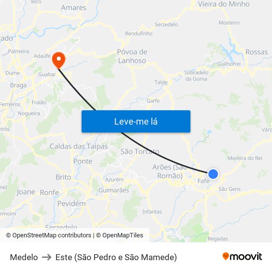 Medelo to Este (São Pedro e São Mamede) map