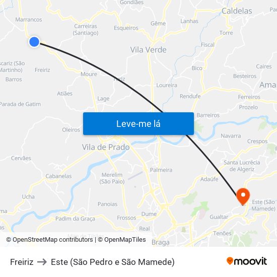 Freiriz to Este (São Pedro e São Mamede) map