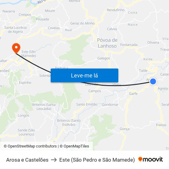 Arosa e Castelões to Este (São Pedro e São Mamede) map