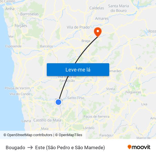 Bougado to Este (São Pedro e São Mamede) map