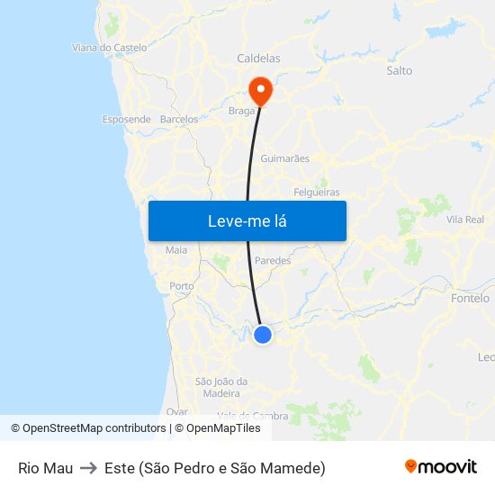 Rio Mau to Este (São Pedro e São Mamede) map