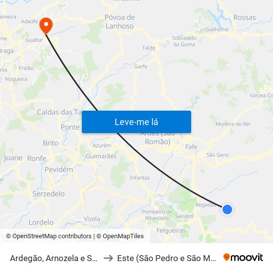 Ardegão, Arnozela e Seidões to Este (São Pedro e São Mamede) map