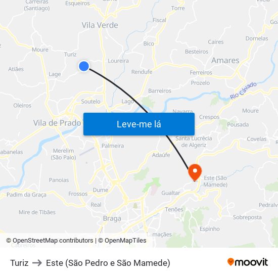 Turiz to Este (São Pedro e São Mamede) map