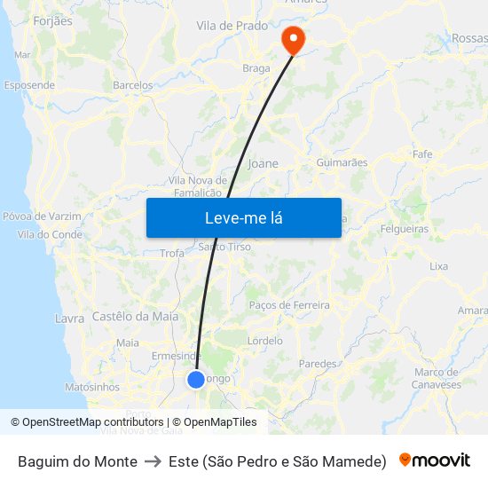 Baguim do Monte to Este (São Pedro e São Mamede) map