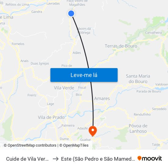Cuide de Vila Verde to Este (São Pedro e São Mamede) map
