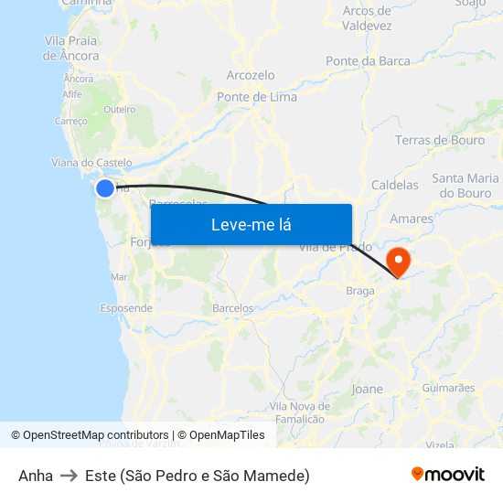 Anha to Este (São Pedro e São Mamede) map