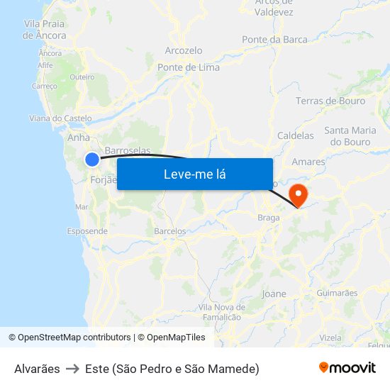 Alvarães to Este (São Pedro e São Mamede) map
