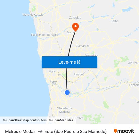Melres e Medas to Este (São Pedro e São Mamede) map