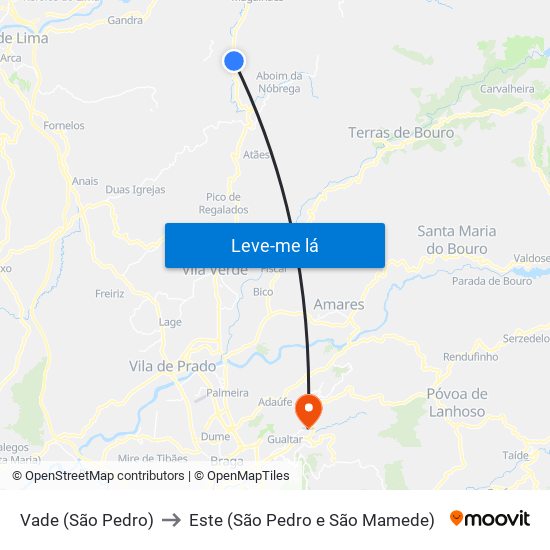 Vade (São Pedro) to Este (São Pedro e São Mamede) map