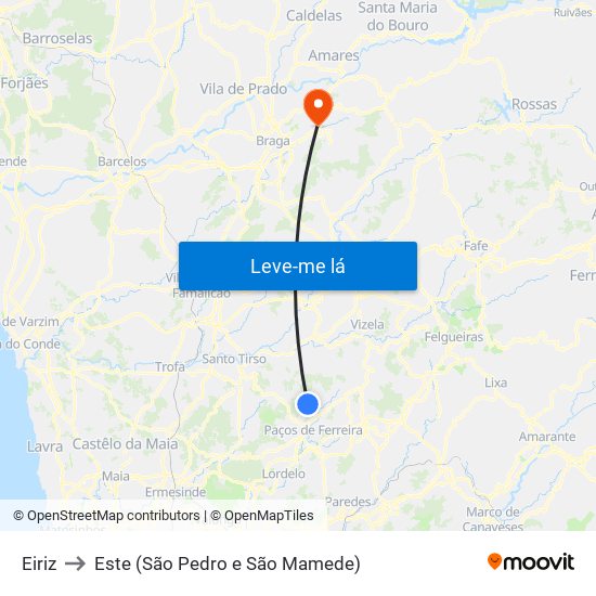 Eiriz to Este (São Pedro e São Mamede) map