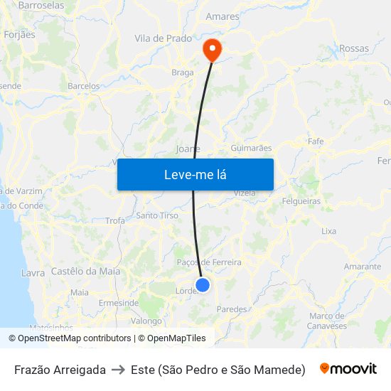 Frazão Arreigada to Este (São Pedro e São Mamede) map