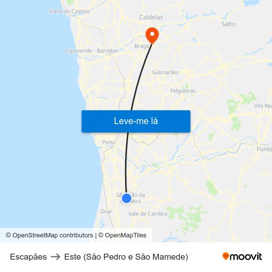 Escapães to Este (São Pedro e São Mamede) map