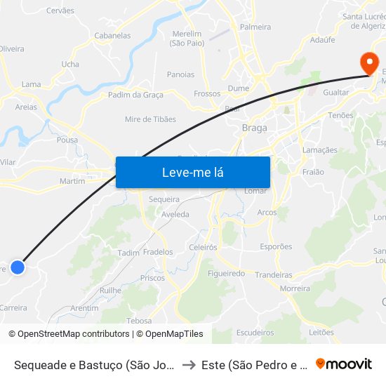 Sequeade e Bastuço (São João e Santo Estêvão) to Este (São Pedro e São Mamede) map