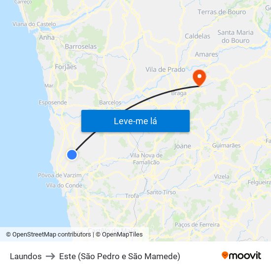 Laundos to Este (São Pedro e São Mamede) map