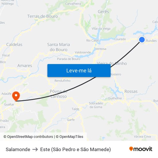 Salamonde to Este (São Pedro e São Mamede) map