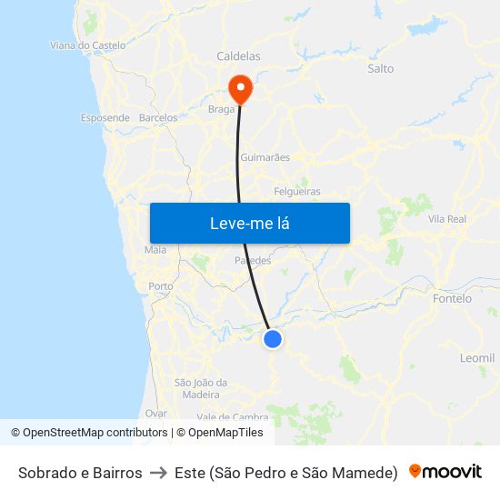 Sobrado e Bairros to Este (São Pedro e São Mamede) map