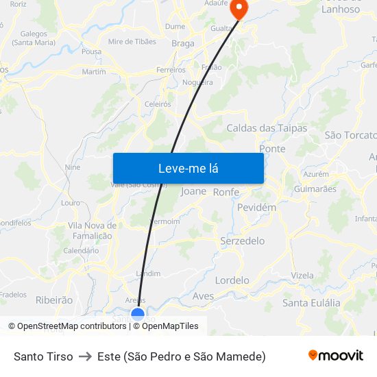 Santo Tirso to Este (São Pedro e São Mamede) map